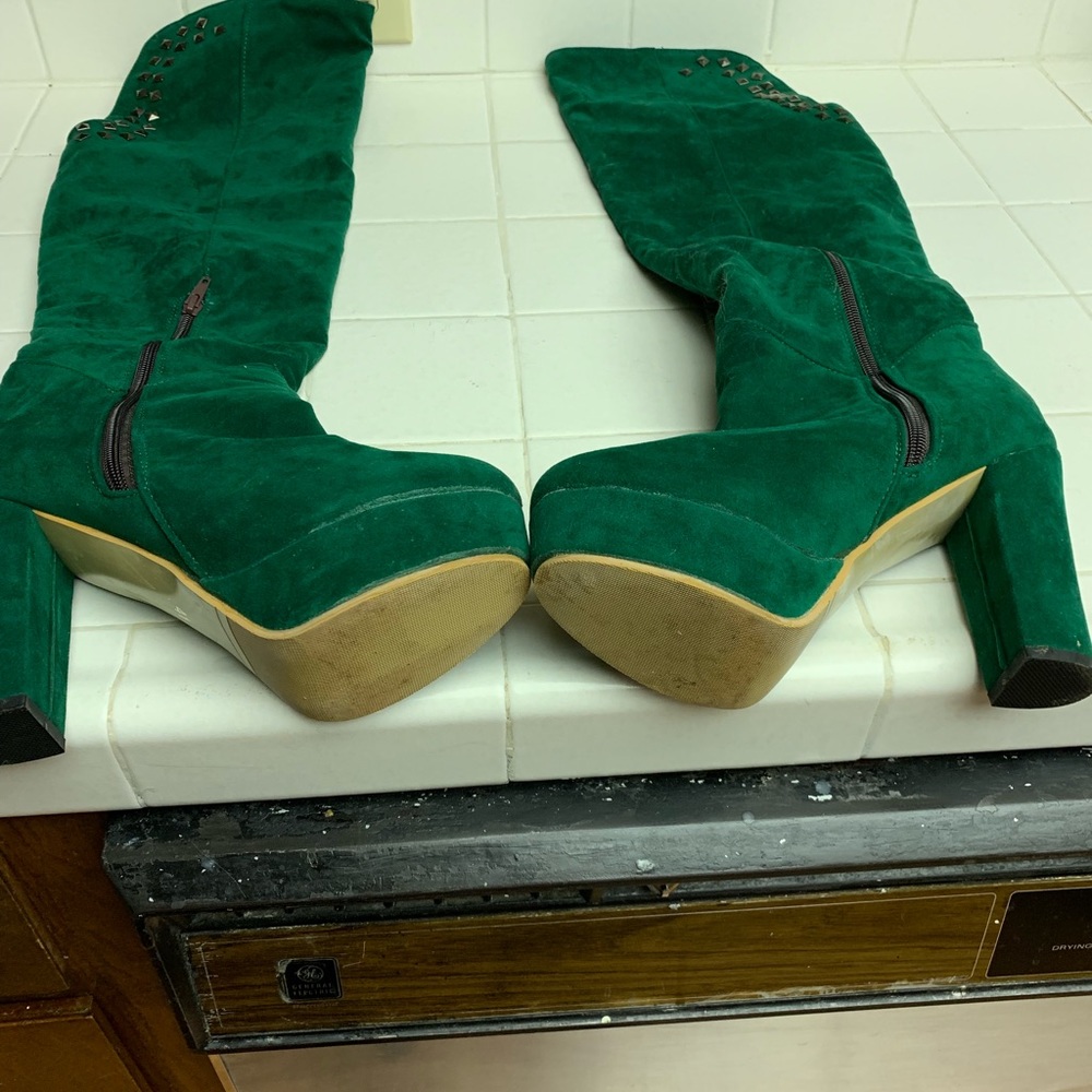 Over the knee,  Green Platform boots.